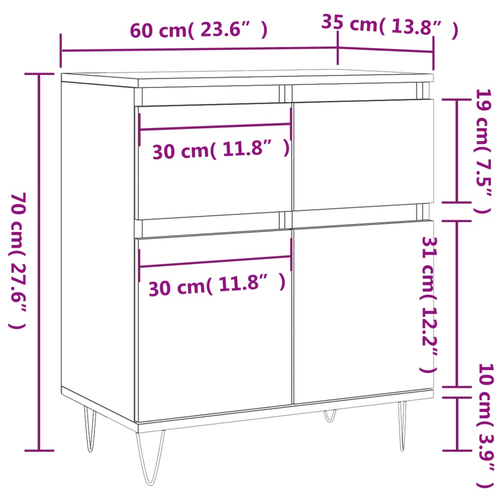 Komoda sivog hrasta sonome 60x35x70 cm od konstruiranog drva