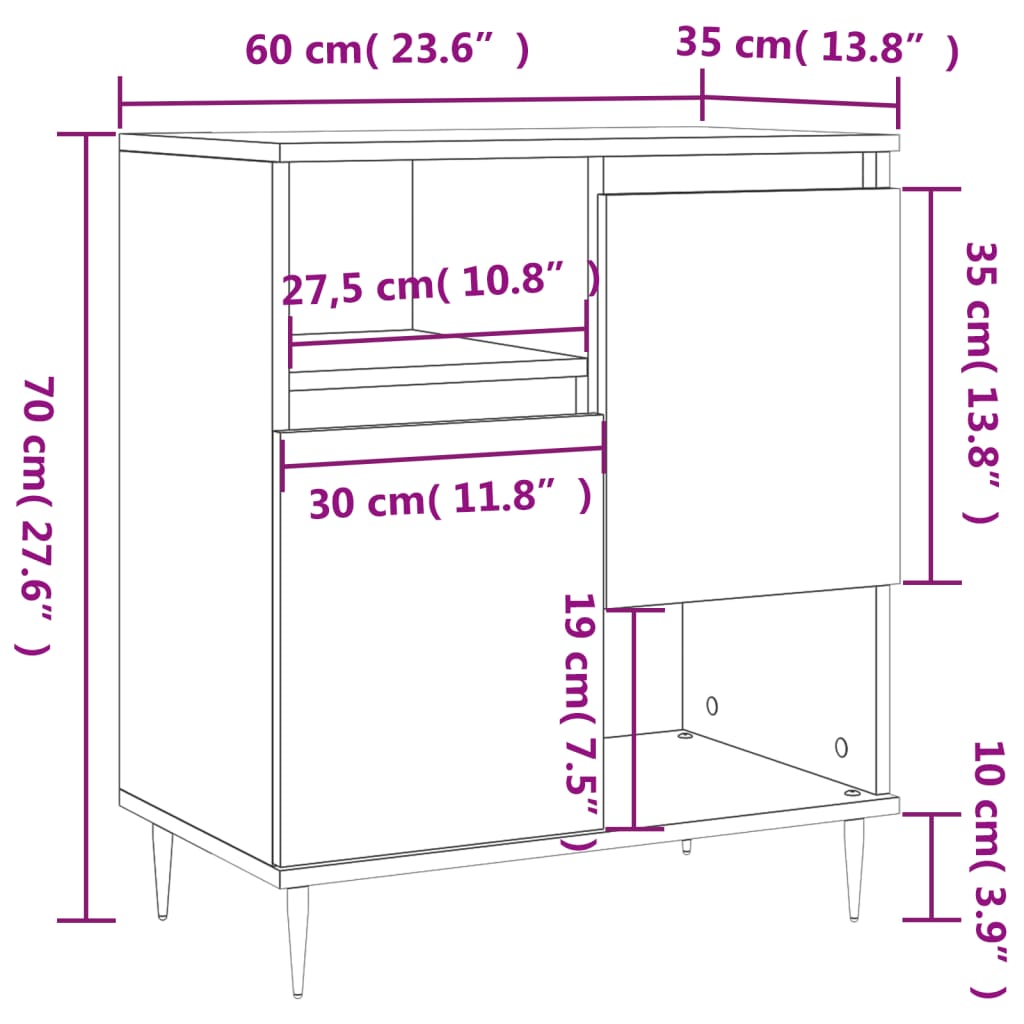 Komoda sivog hrasta sonome 60x35x70 cm od konstruiranog drva