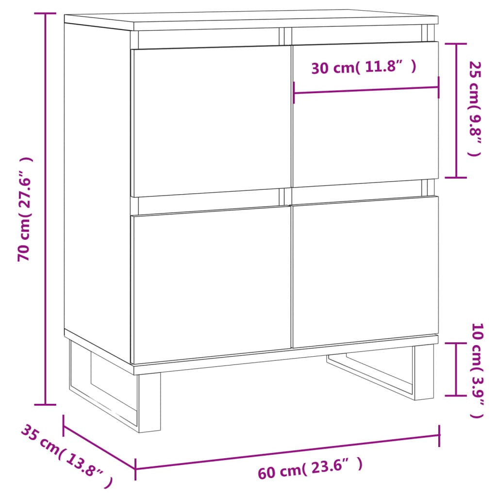 Komoda sjajna bijela 60 x 35 x 70 cm od konstruiranog drva