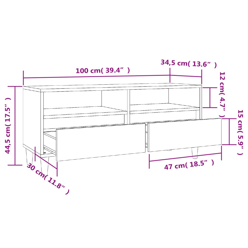 TV ormarić boja betona 100x34,5x44,5 cm od konstruiranog drva