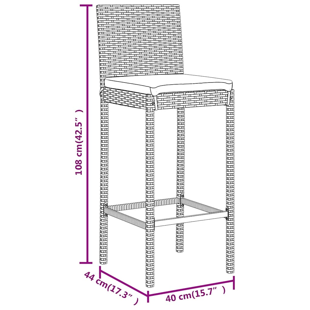 5-dijelni vrtni barski set od poliratana s jastucima crni
