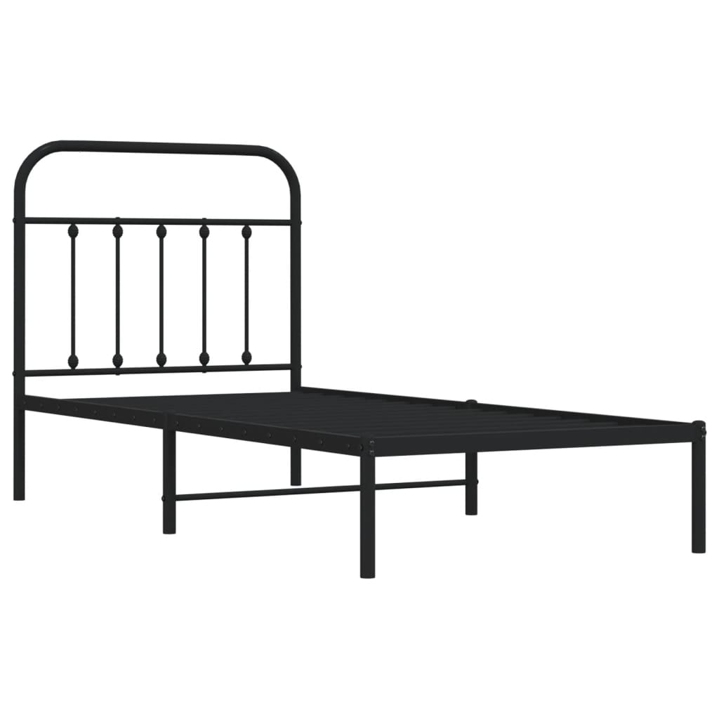 Metalni okvir za krevet s uzglavljem crni 80x200 cm