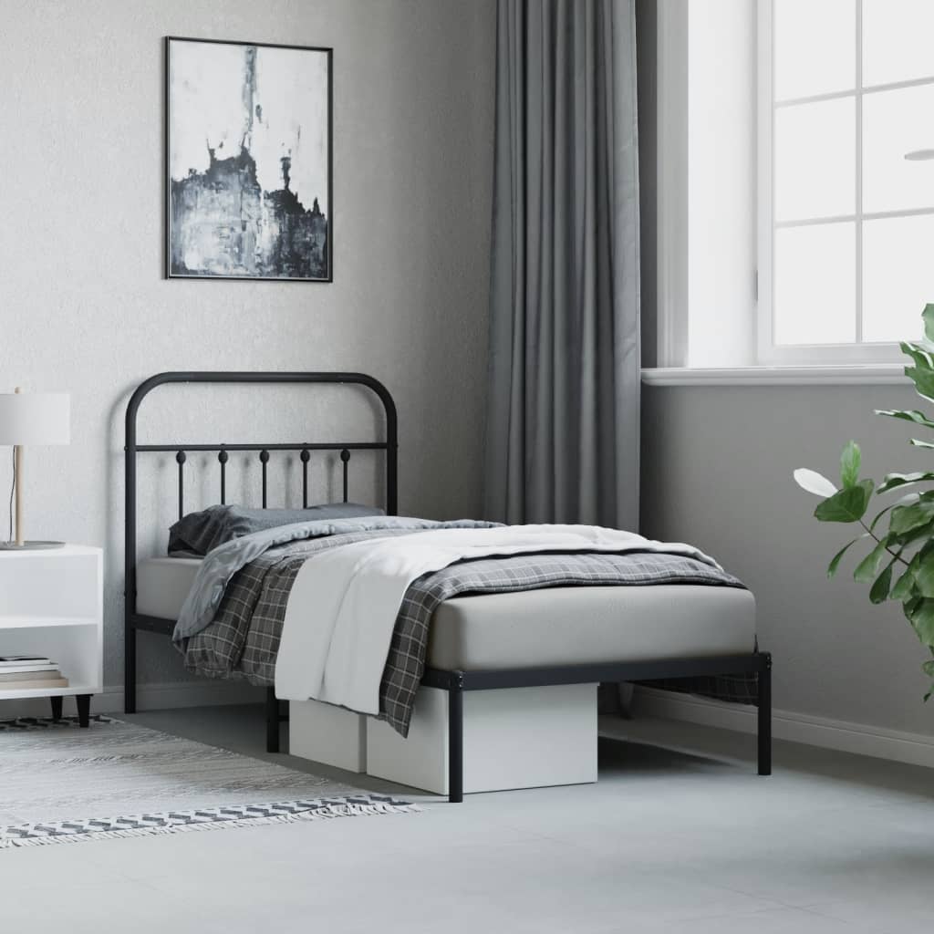 Metalni okvir za krevet s uzglavljem crni 80x200 cm