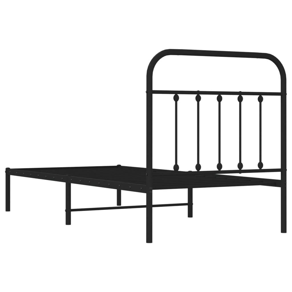 Metalni okvir za krevet s uzglavljem crni 80x200 cm