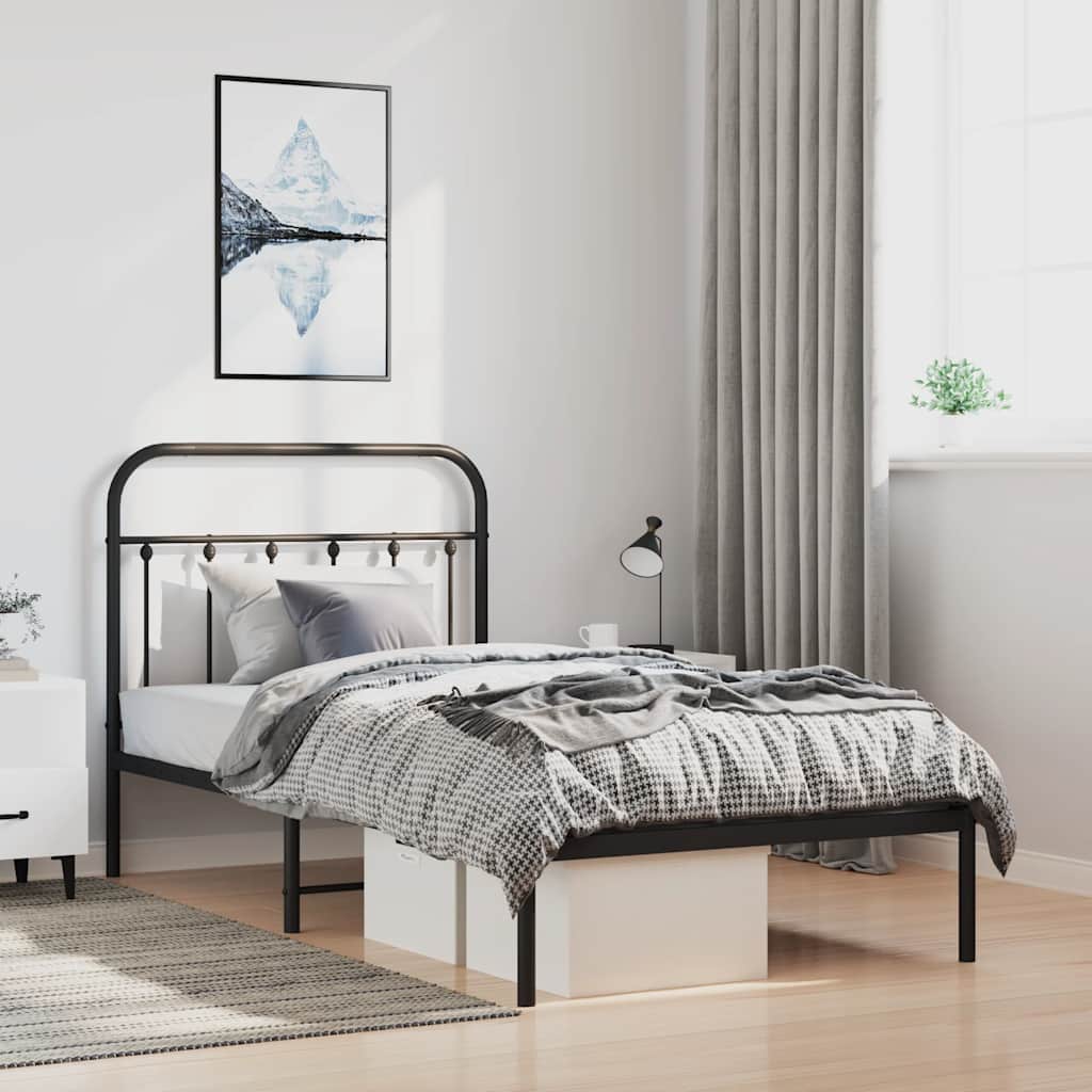 Metalni okvir za krevet s uzglavljem crni 100x190 cm