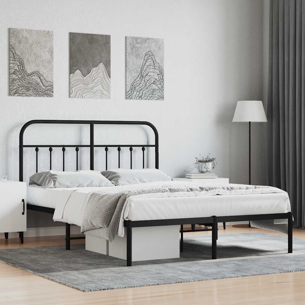 Metalni okvir za krevet s uzglavljem crni 140x190 cm