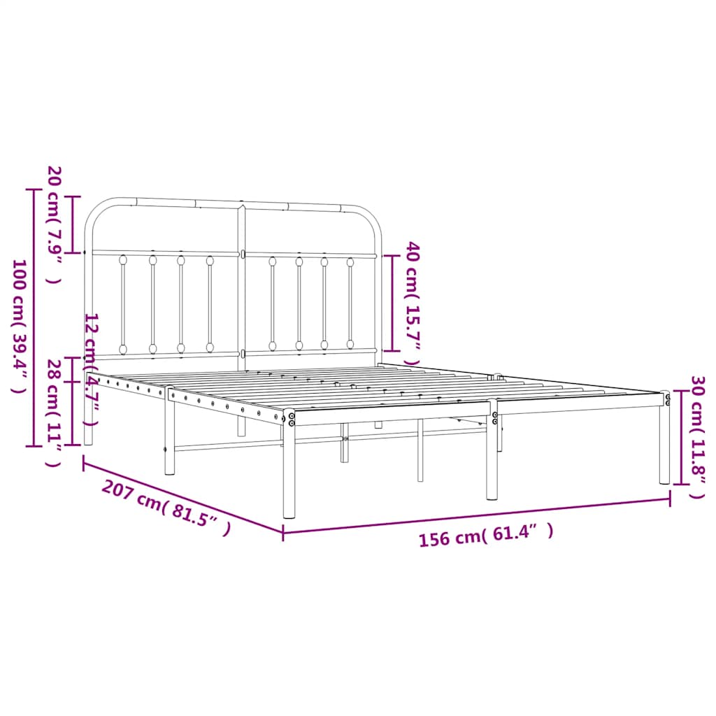 Metalni okvir za krevet s uzglavljem crni 150x200 cm