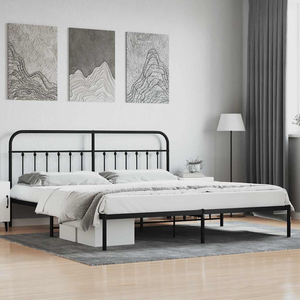 Metalni okvir za krevet s uzglavljem crni 200x200 cm
