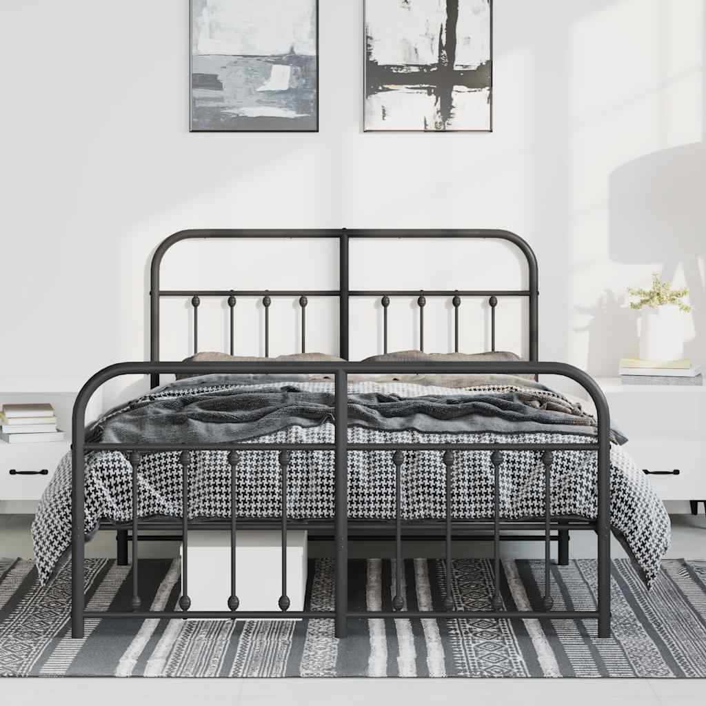 Metalni okvir kreveta uzglavlje i podnožje crni 150x200 cm
