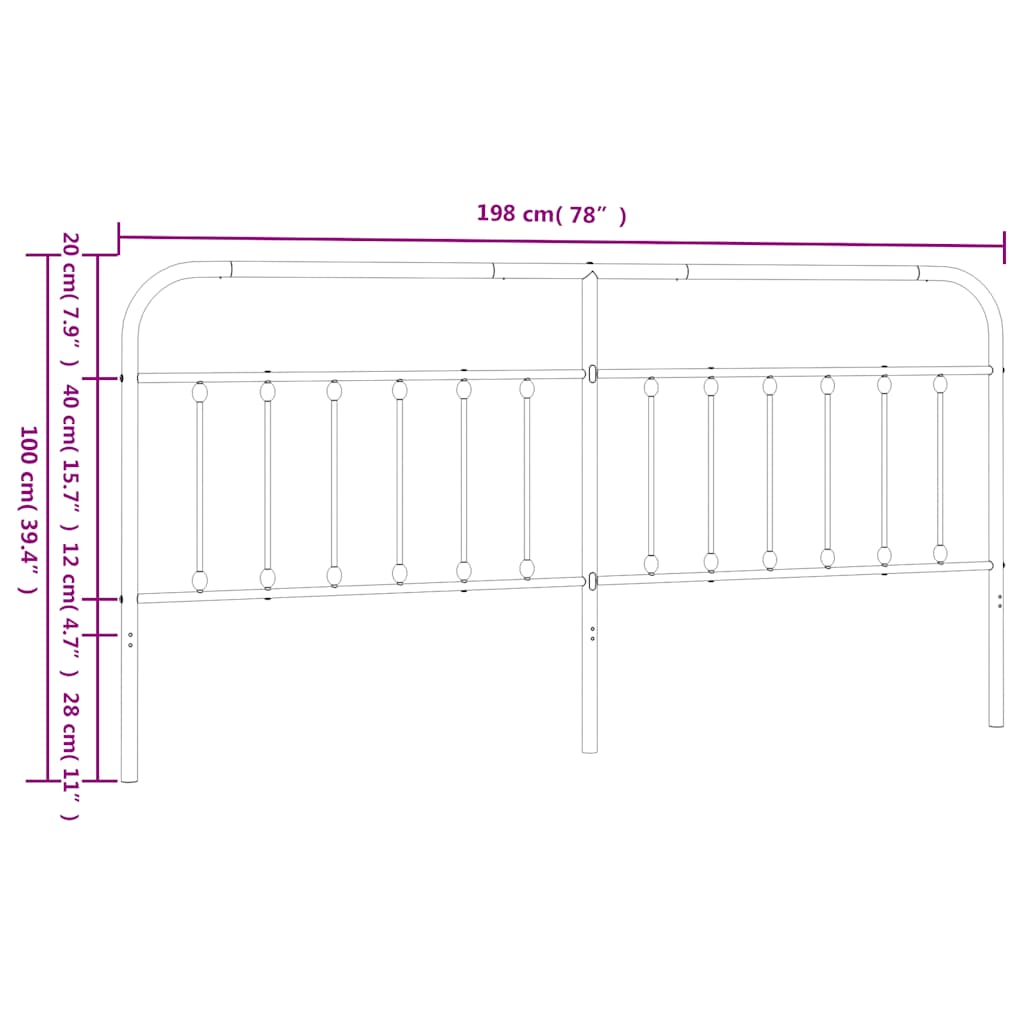 Metalno zamjensko uzglavlje crno 193 cm
