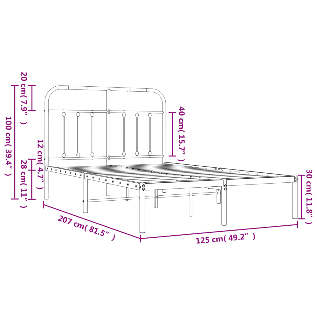 Metalni okvir za krevet s uzglavljem bijeli 120x200 cm