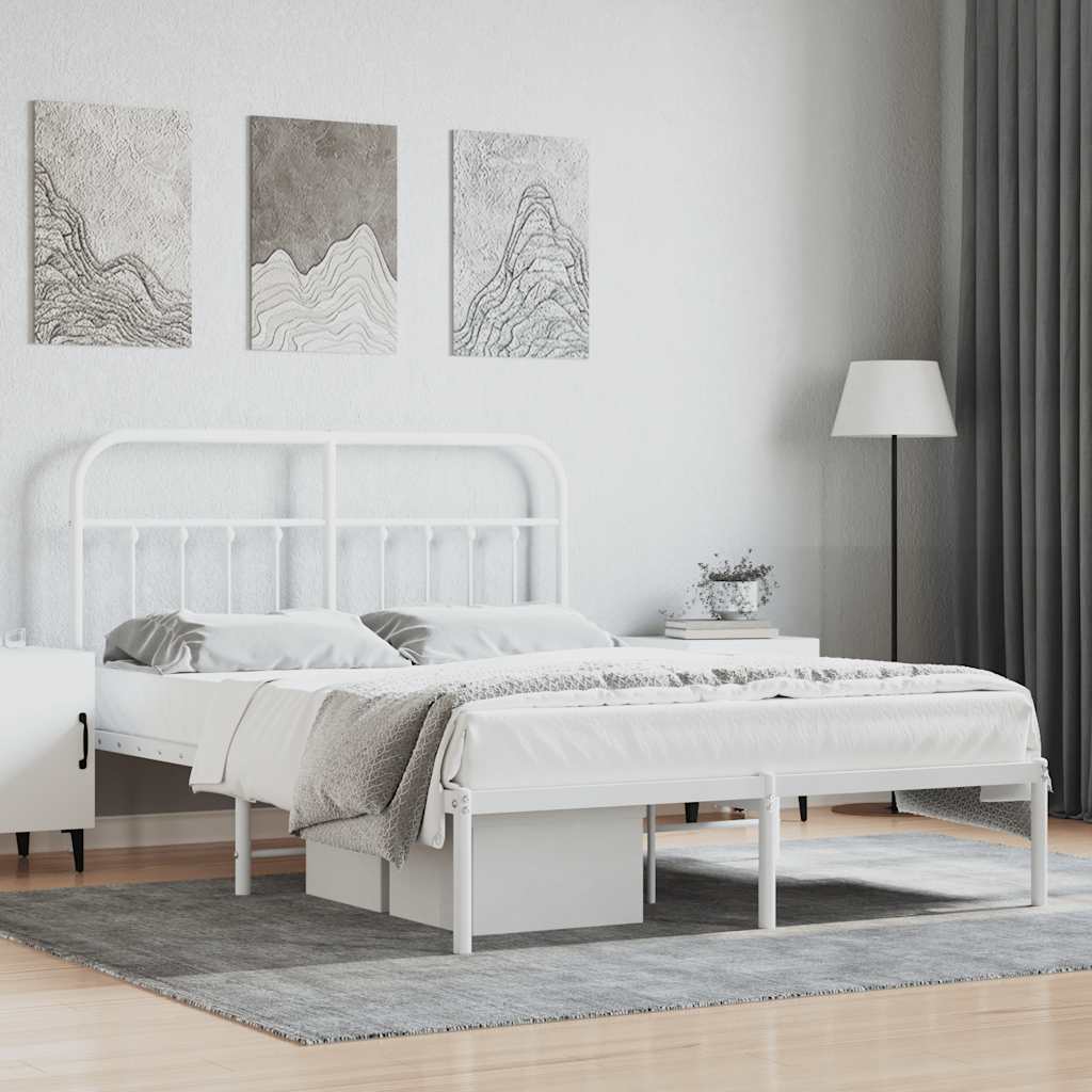 Metalni okvir za krevet s uzglavljem bijeli 135x190 cm