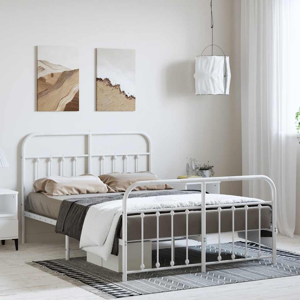 Metalni okvir kreveta uzglavlje i podnožje bijeli 135 x 190 cm
