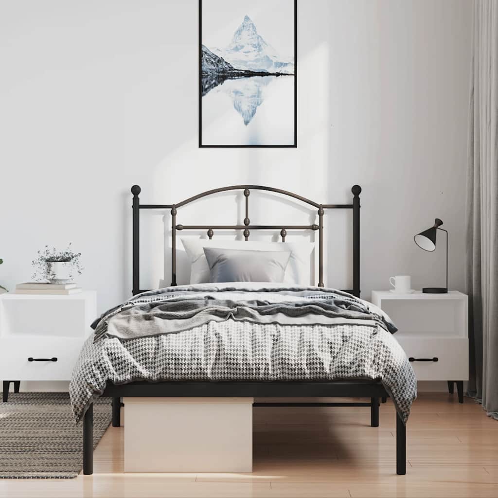 Metalni okvir za krevet s uzglavljem crni 100x200 cm