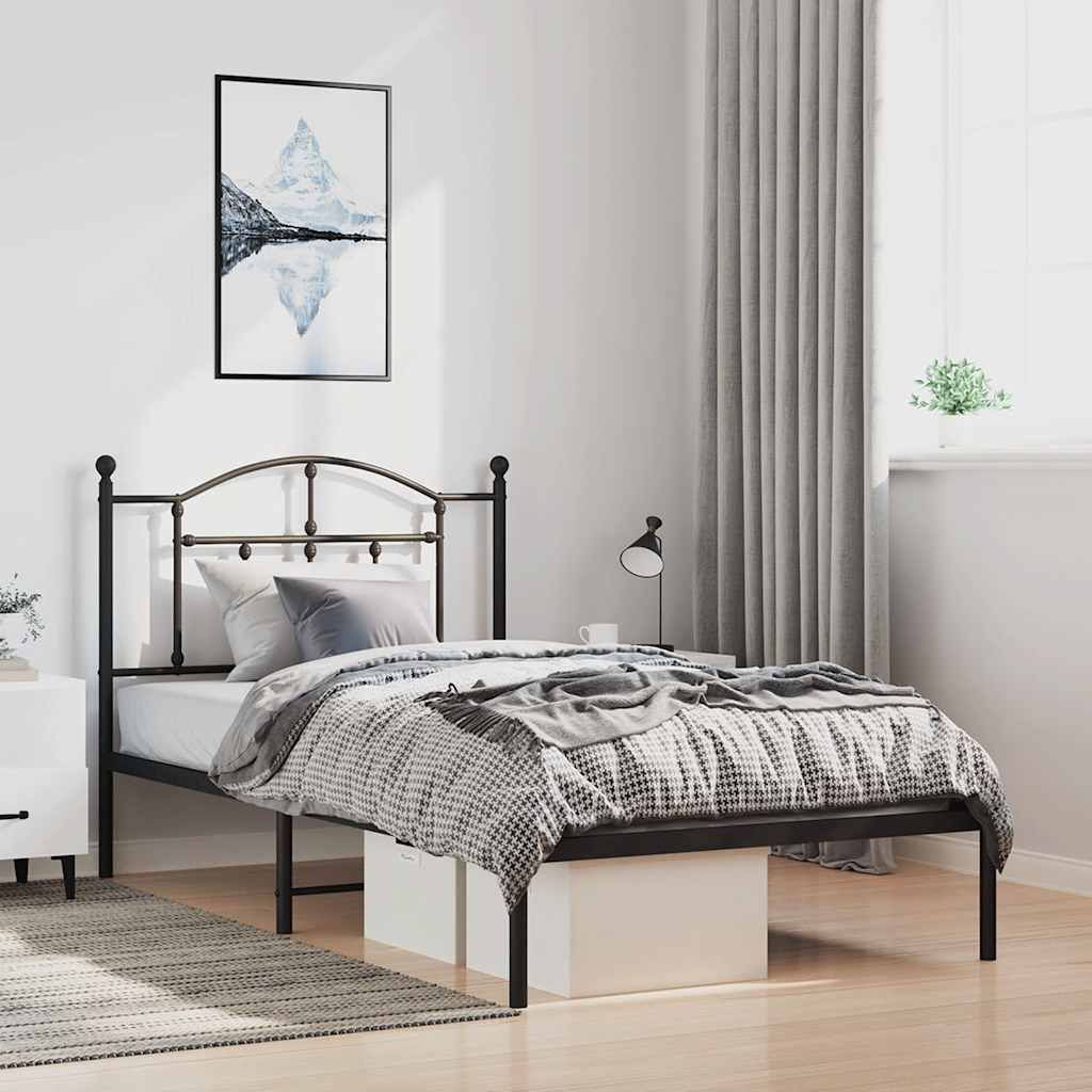 Metalni okvir za krevet s uzglavljem crni 100x200 cm