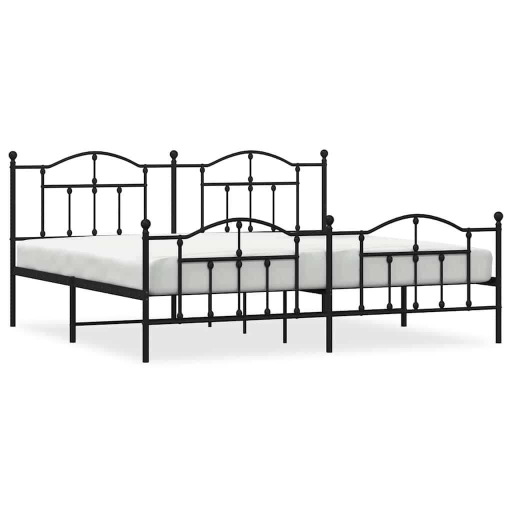 Metalni okvir kreveta uzglavlje i podnožje crni 200x200 cm