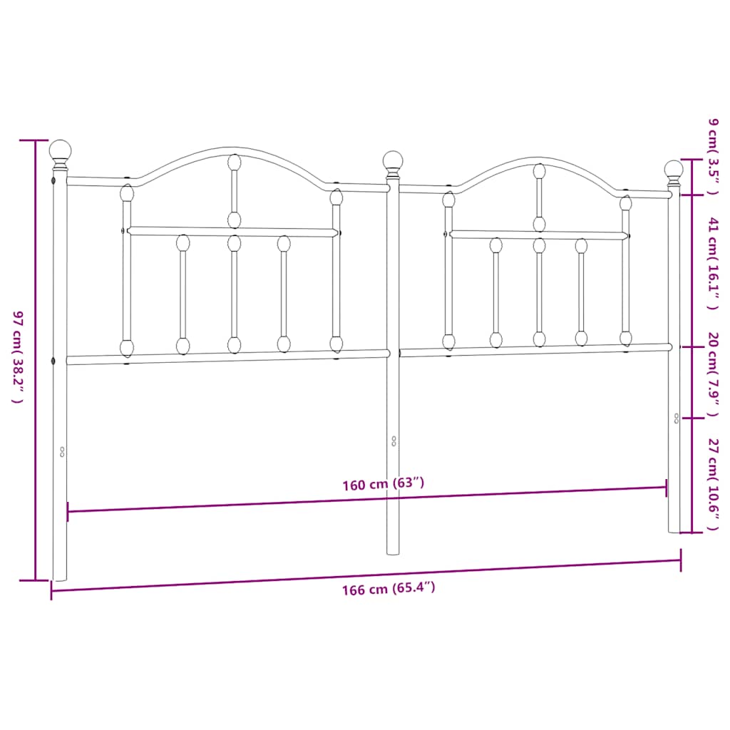 Metalno zamjensko uzglavlje crno 160 cm