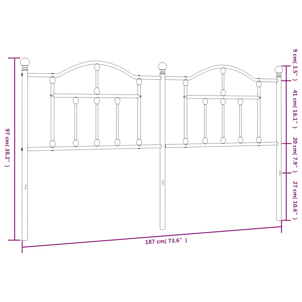 Metalno zamjensko uzglavlje crno 180 cm