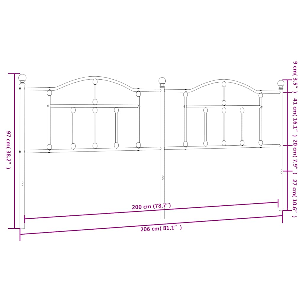 Metalno zamjensko uzglavlje crno 200 cm