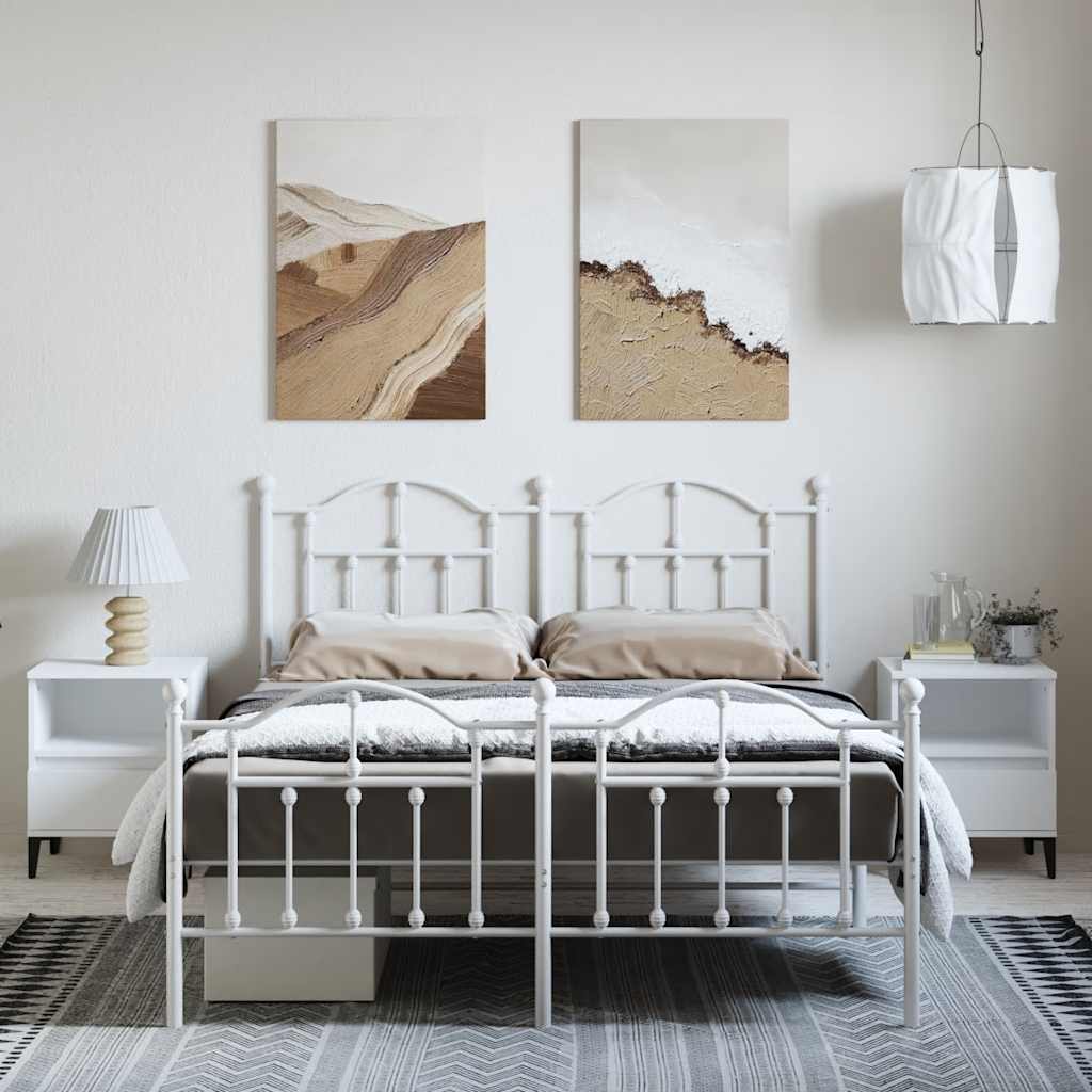 Metalni okvir kreveta uzglavlje i podnožje bijeli 150 x 200 cm