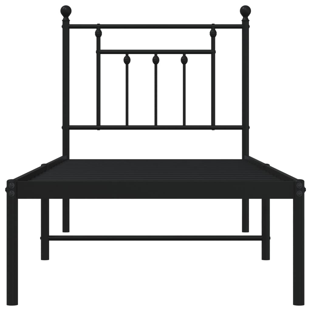 Metalni okvir za krevet s uzglavljem crni 75x190 cm