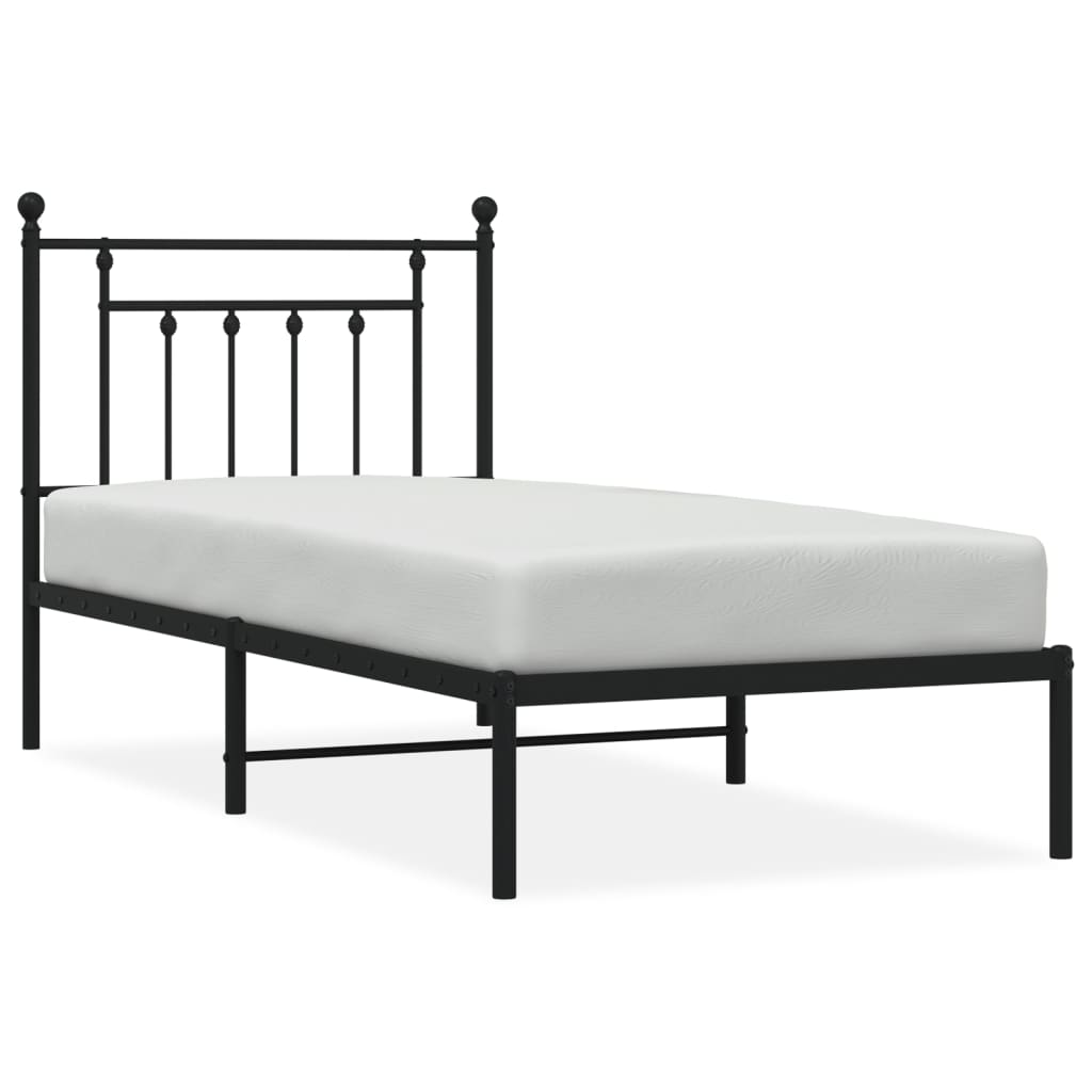 Metalni okvir za krevet s uzglavljem crni 80x200 cm