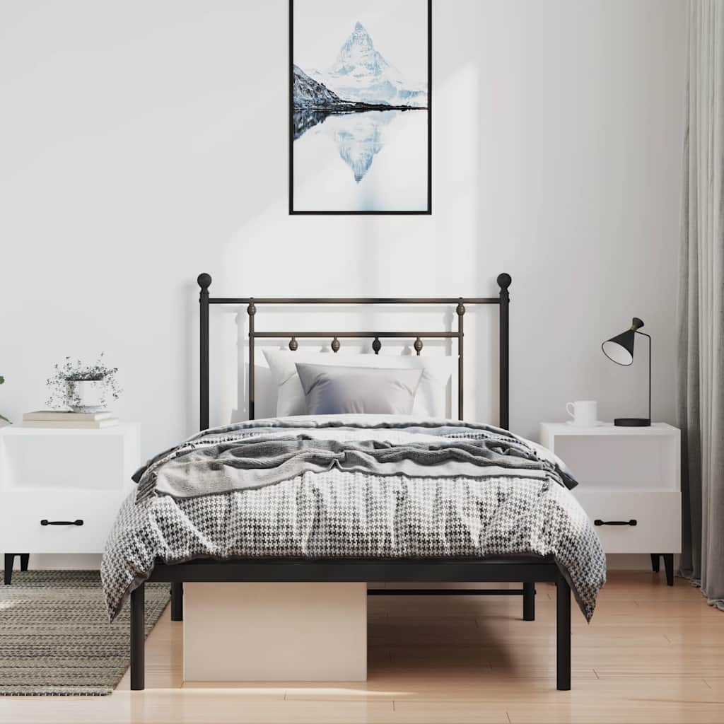 Metalni okvir za krevet s uzglavljem crni 100x190 cm