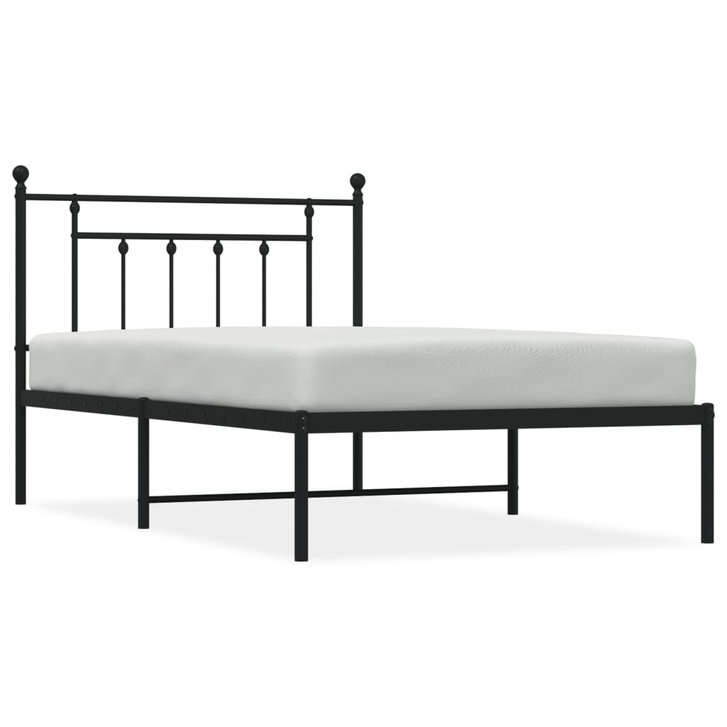 Metalni okvir za krevet s uzglavljem crni 107x203 cm