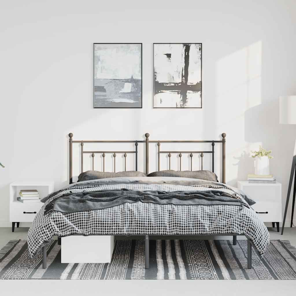 Metalni okvir za krevet s uzglavljem crni 135x190 cm
