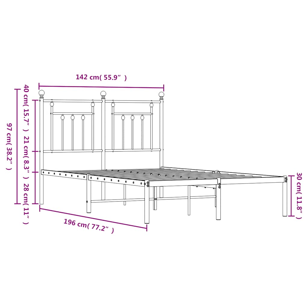 Metalni okvir za krevet s uzglavljem crni 135x190 cm