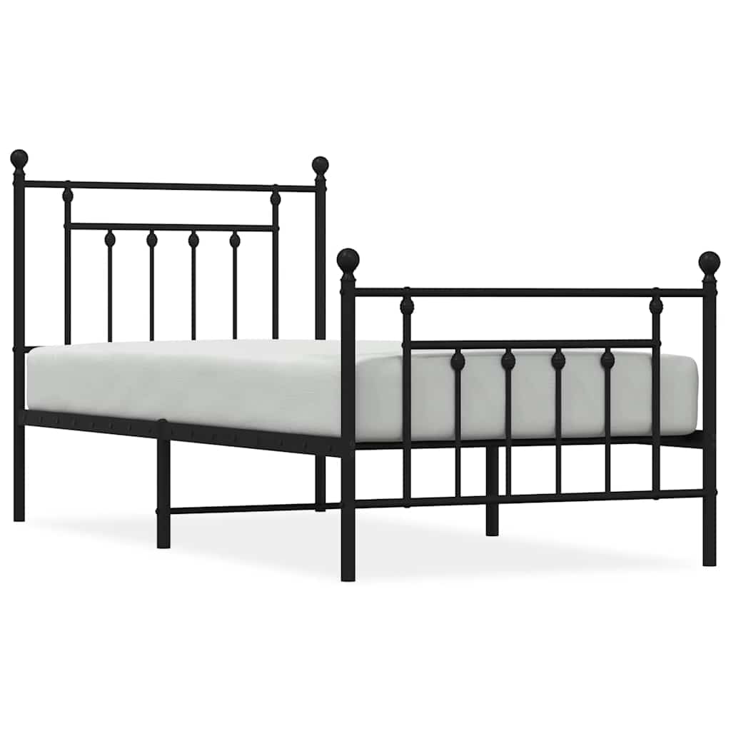 Metalni okvir kreveta uzglavlje i podnožje crni 90x190 cm
