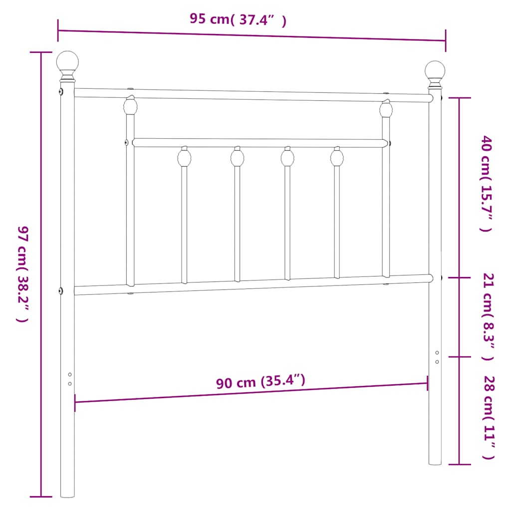 Metalno zamjensko uzglavlje crno 90 cm