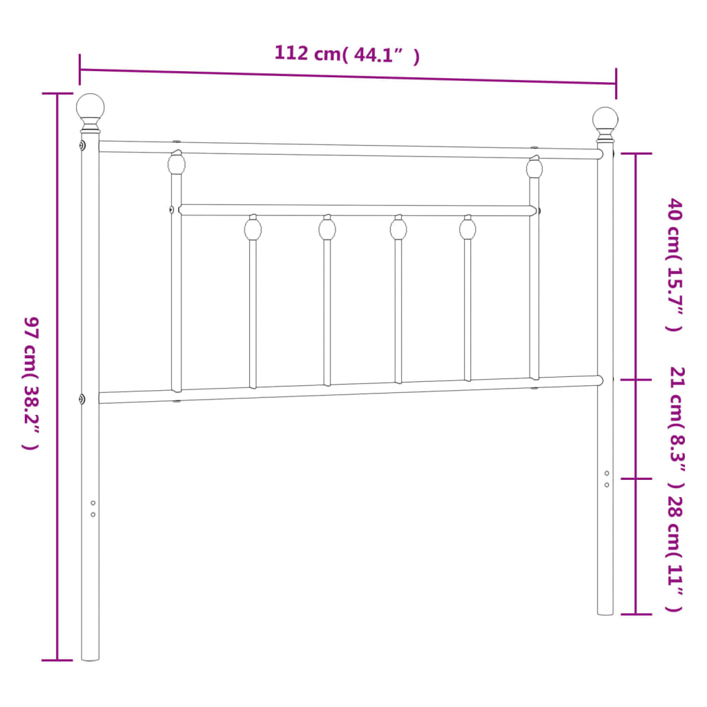 Metalno zamjensko uzglavlje crno 107 cm