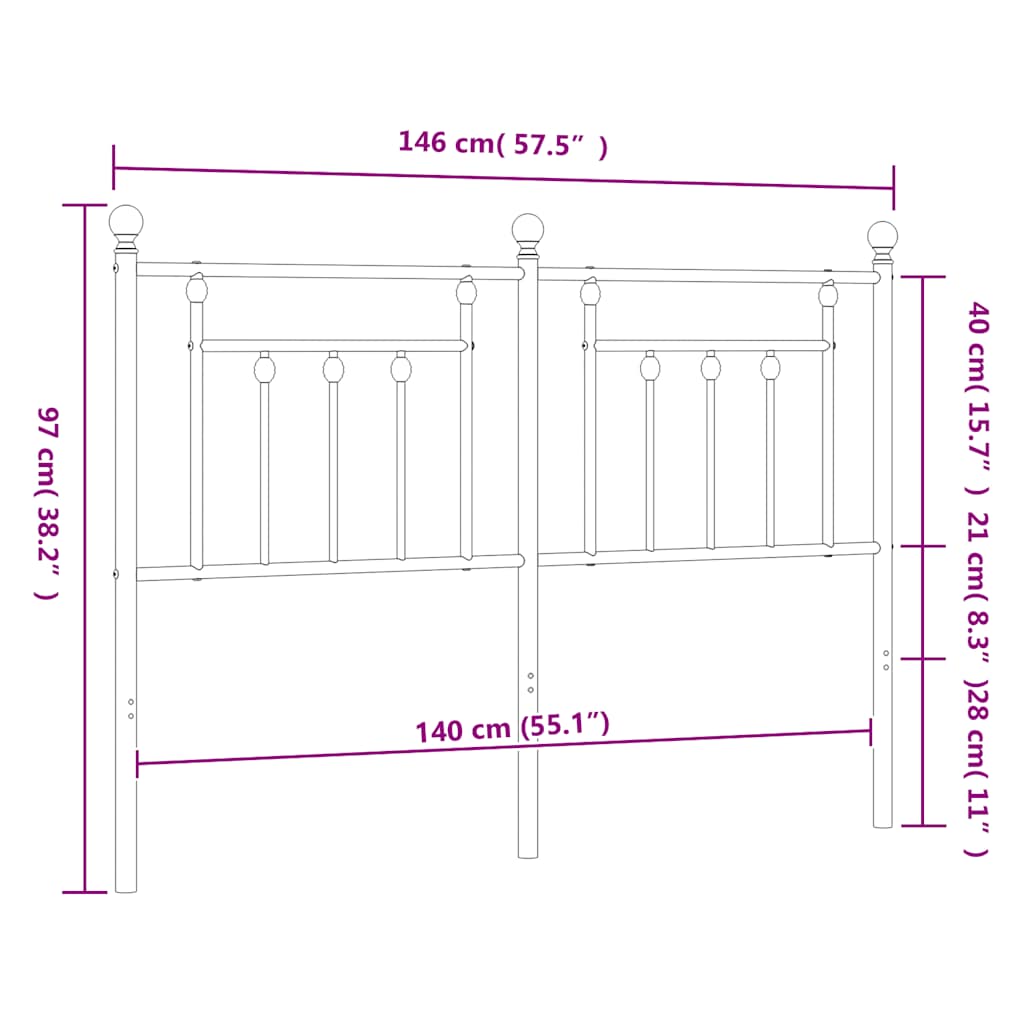 Metalno zamjensko uzglavlje crno 140 cm