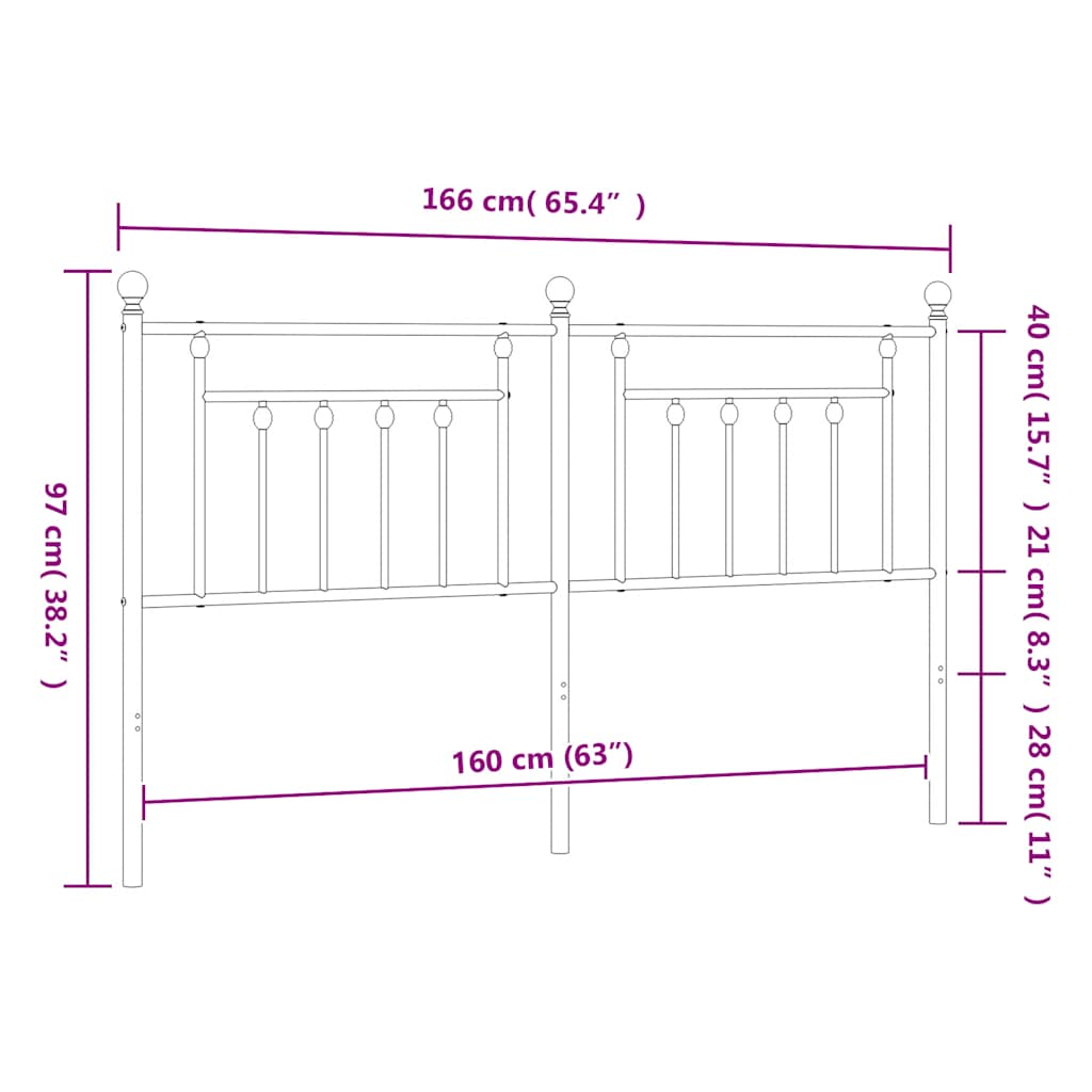 Metalno zamjensko uzglavlje crno 160 cm