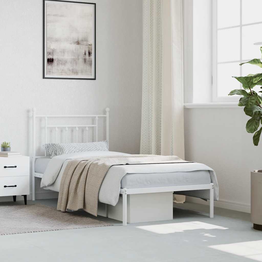 Metalni okvir za krevet s uzglavljem bijeli 90 x 190 cm