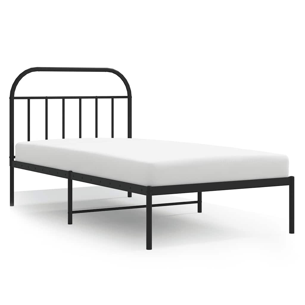 Metalni okvir za krevet s uzglavljem crni 100x190 cm