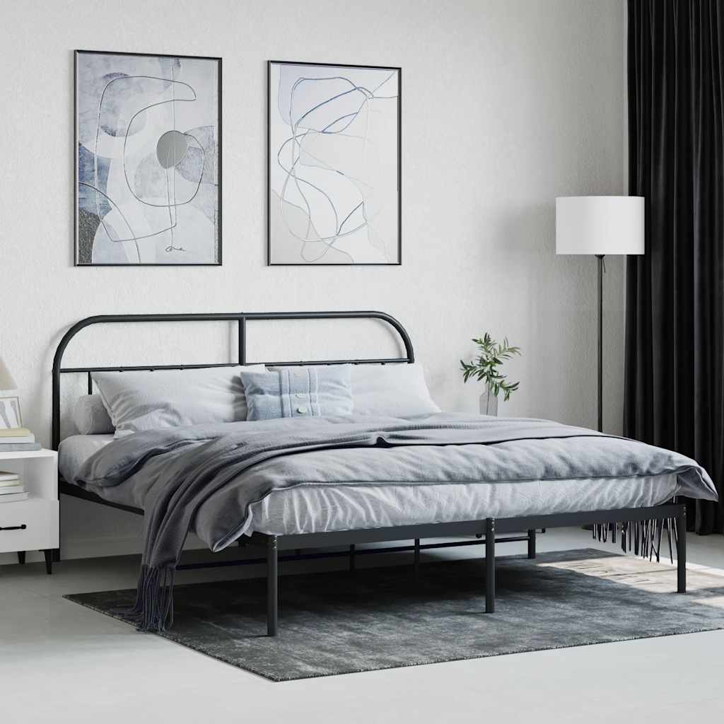 Metalni okvir za krevet s uzglavljem crni 180x200 cm
