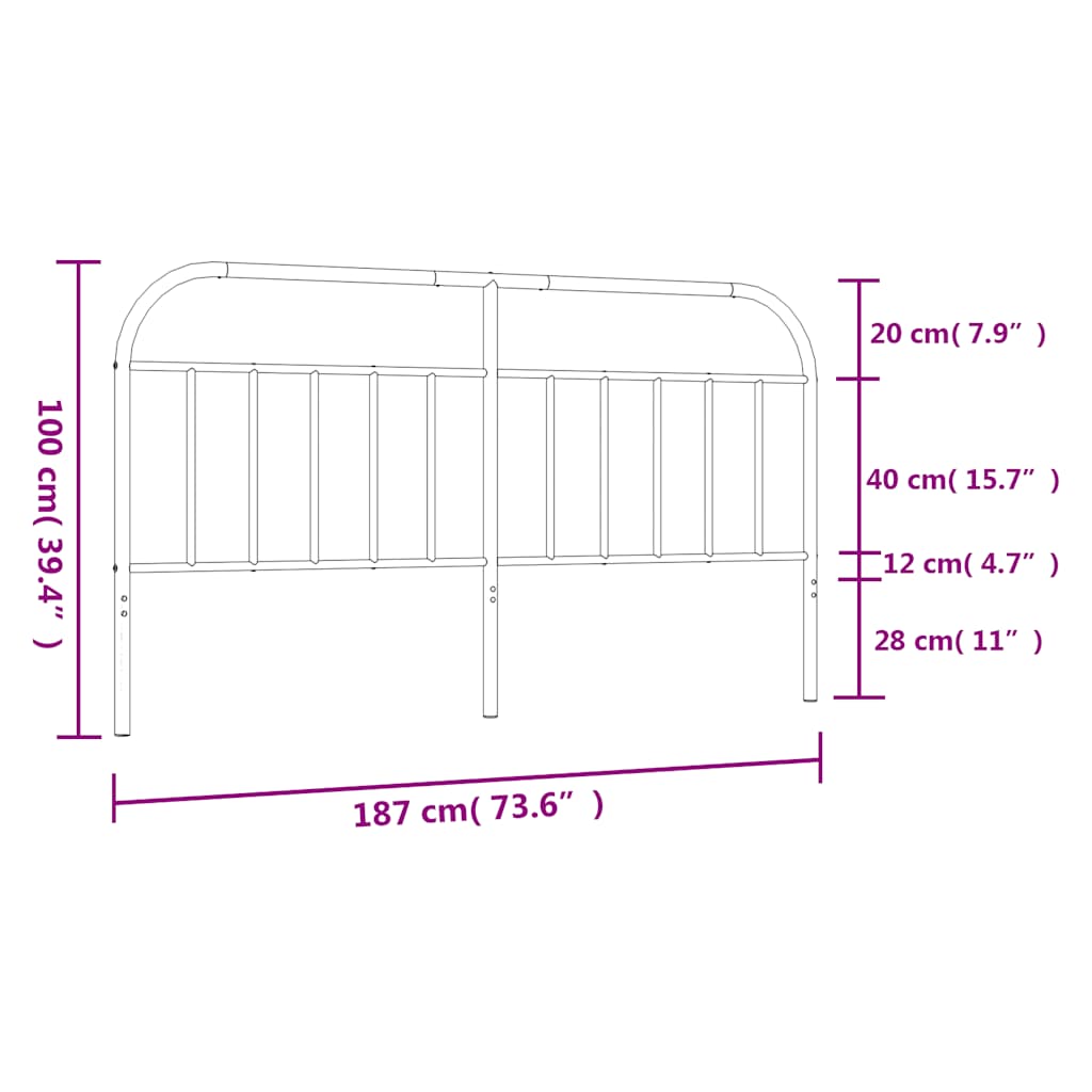 Metalno zamjensko uzglavlje crno 180 cm