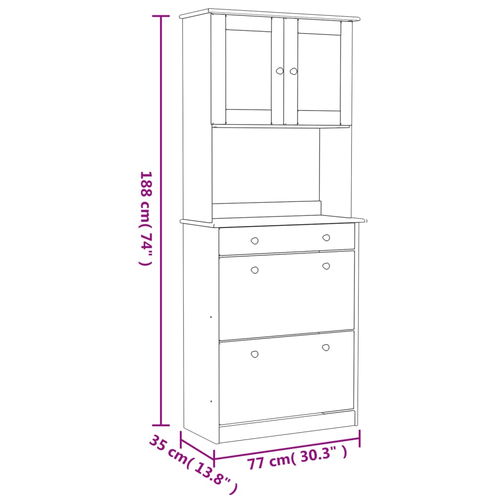 Visoka komoda ALTA bijela 77 x 35 x 188 cm od masivne borovine