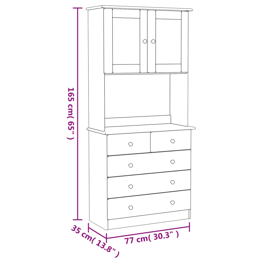 Visoka komoda ALTA bijela 77 x 35 x 165 cm od masivne borovine