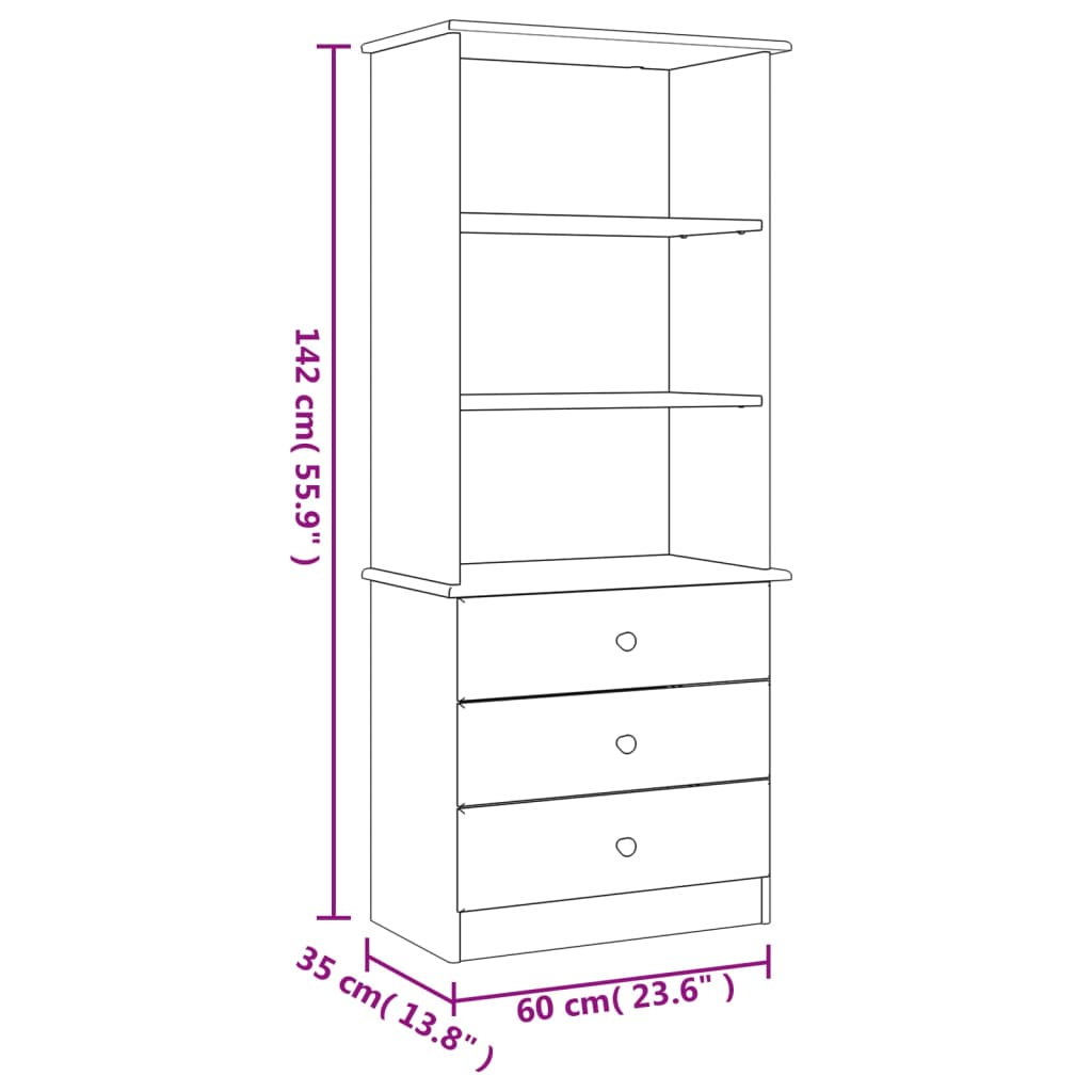 Regal za knjige s ladicama ALTA 60x35x142 cm masivna borovina