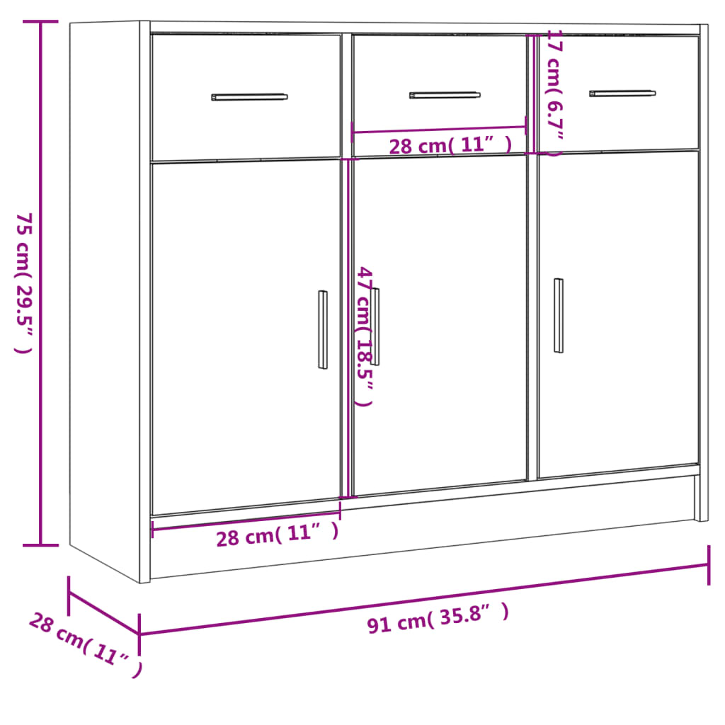 Komoda crna 91x28x75 cm od konstruiranog drva
