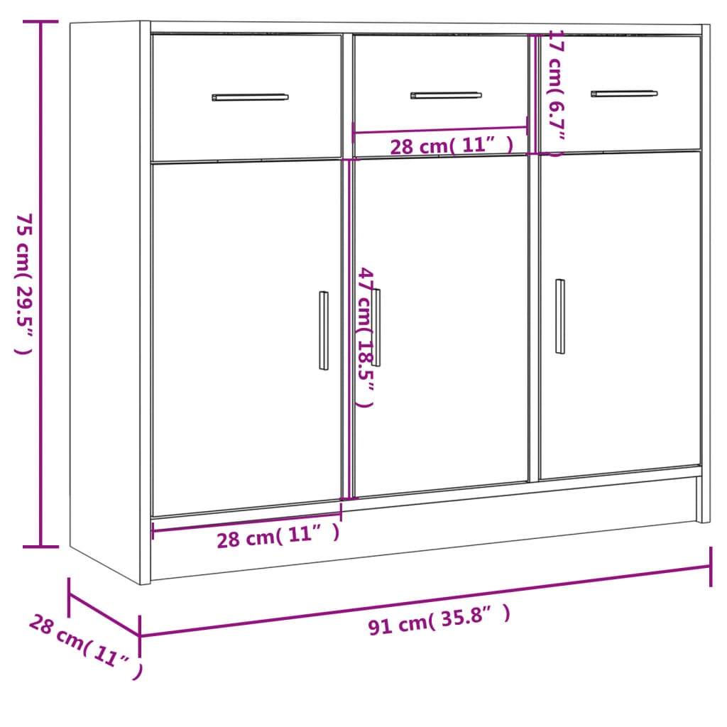 Komoda siva boja betona 91x28x75 cm od konstruiranog drva