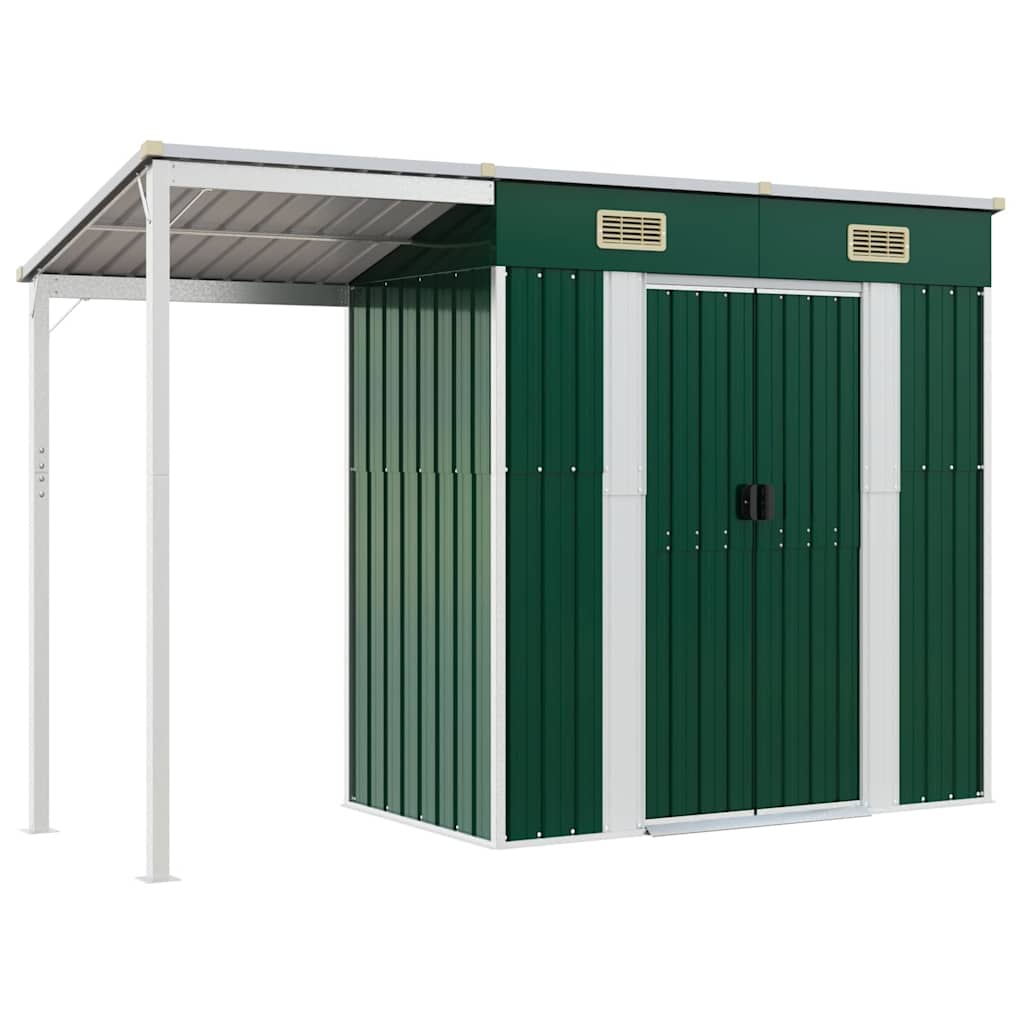 Vrtna kućica s produženim krovom zelena 277x107x181 cm čelik