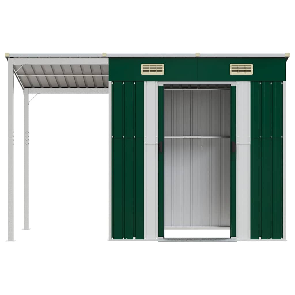 Vrtna kućica s produženim krovom zelena 277x107x181 cm čelik