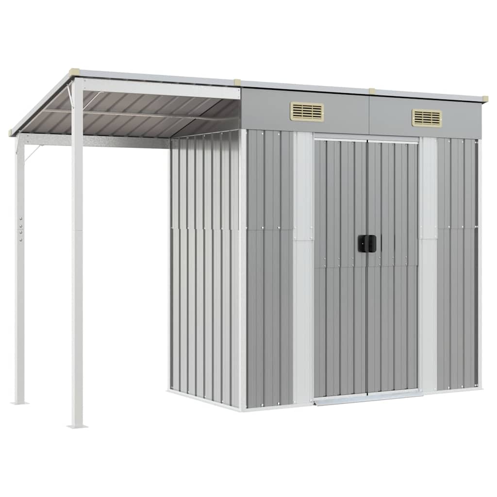 Vrtna kućica s produženim krovom svijetlosiva 277x107x181 cm čelična