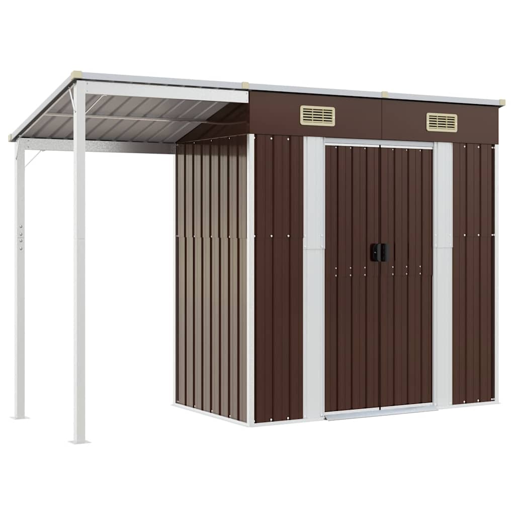 Vrtna kućica s produženim krovom smeđa 277x107x181 cm čelik