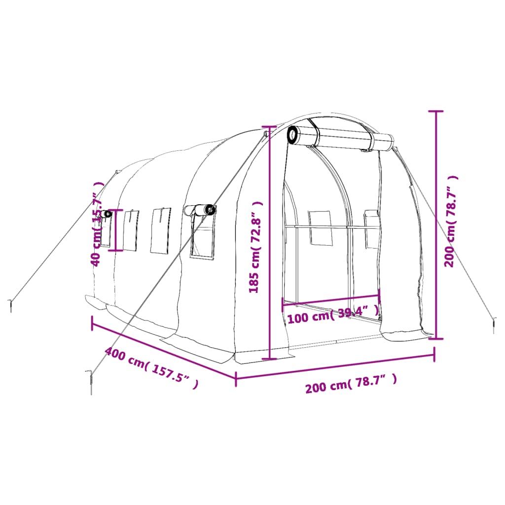 Staklenik s čeličnim okvirom zeleni 8 m² 4 x 2 x 2 m