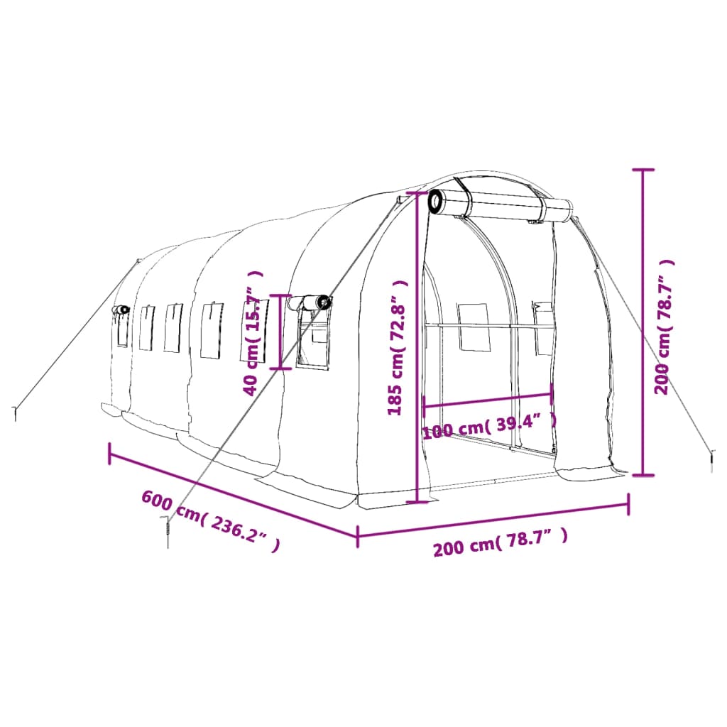 Staklenik s čeličnim okvirom zeleni 12 m² 6 x 2 x 2 m